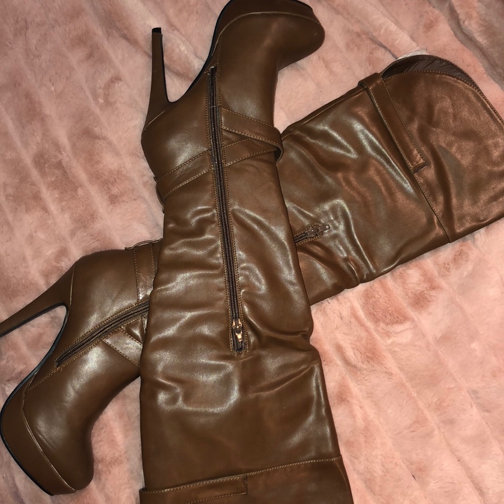 Brown thigh high boots
